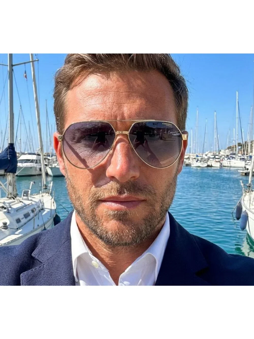 CARRERA 1067/S 0J5G 08 Sunglasses Gold Aviator Frame, Blue Lenses